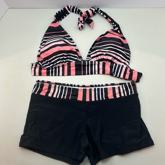 Striped Pink Matching Bikini Set - Picture 1 of 5